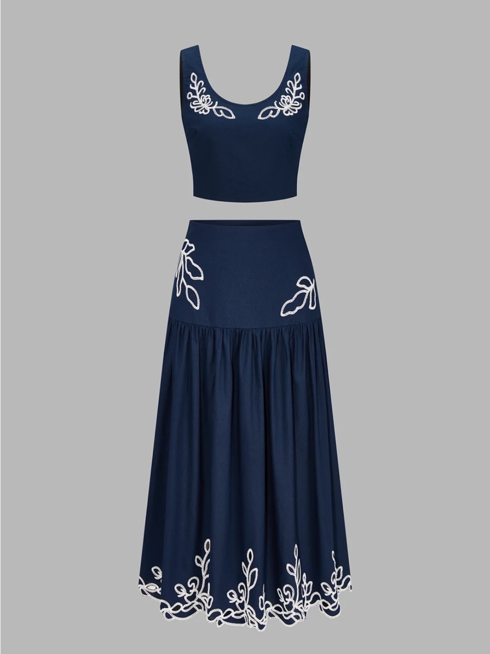 Commense Navy Embroidered Midi Skirt Set - Women's Medium - Picture 2 of 8